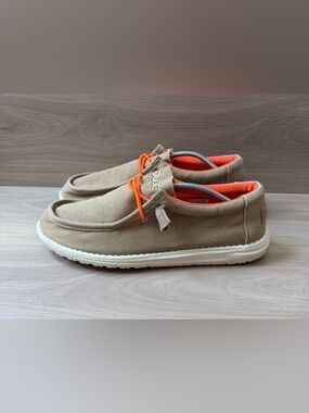 Hey Dude Wally Funk Khaki Orange Shoes Men’s Size 10 Slip On Comfortable